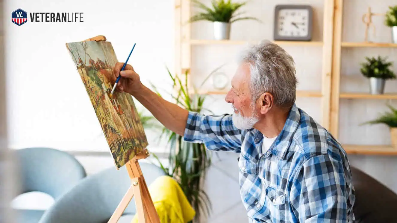 a Veteran painting on a canvas