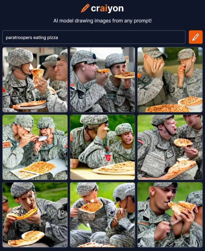 ai generated image of paratroopers eating pizza