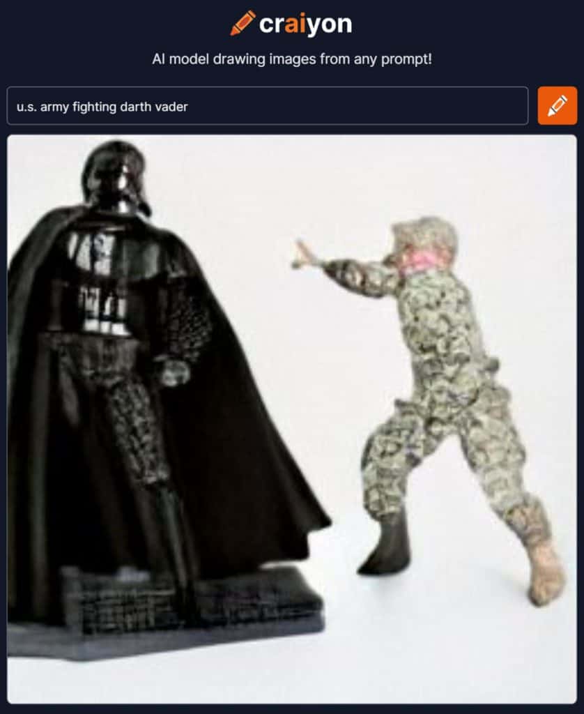 ai generated image of U.S. army fighting darth vader