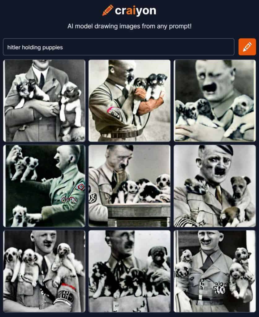 ai generated image of hitler holding puppies