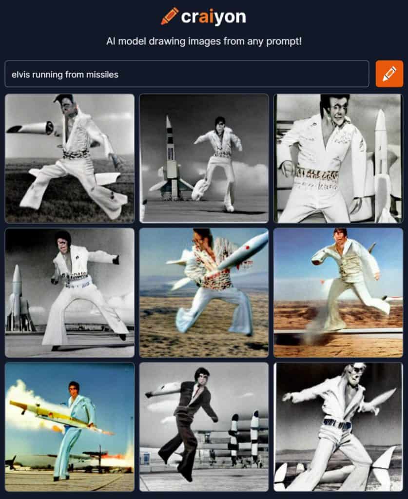 ai generated image of elvis running from missiles