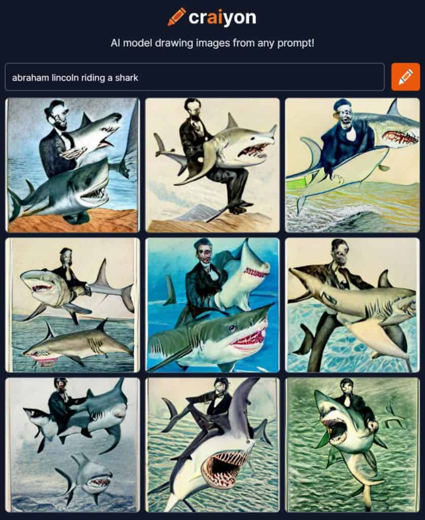 ai generated image of abraham lincoln riding a shark