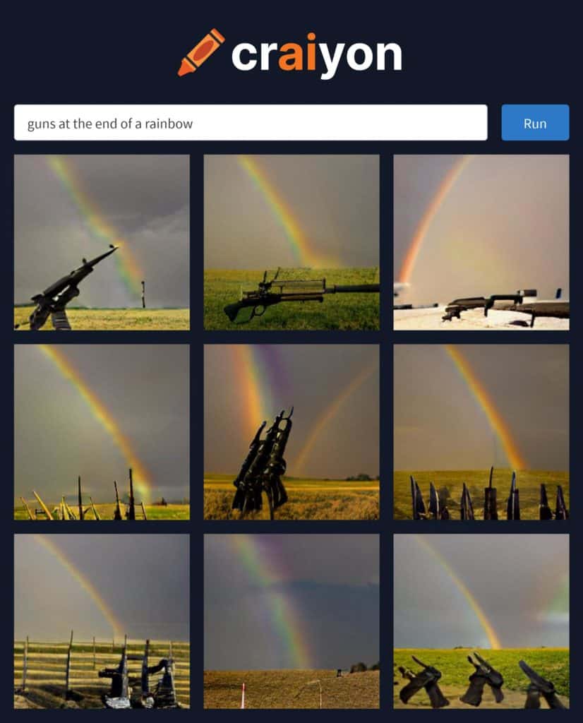 ai generated image of guns at the end of the rainbow