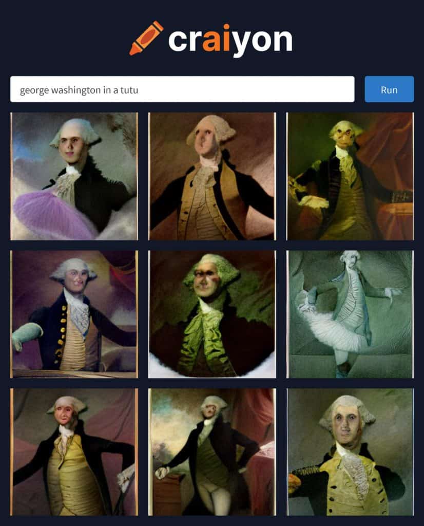 AI generated image of George Washington in a tutu