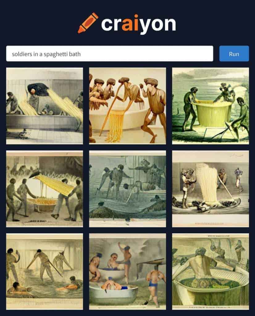 ai generated image of soldiers in a spaghetti bath