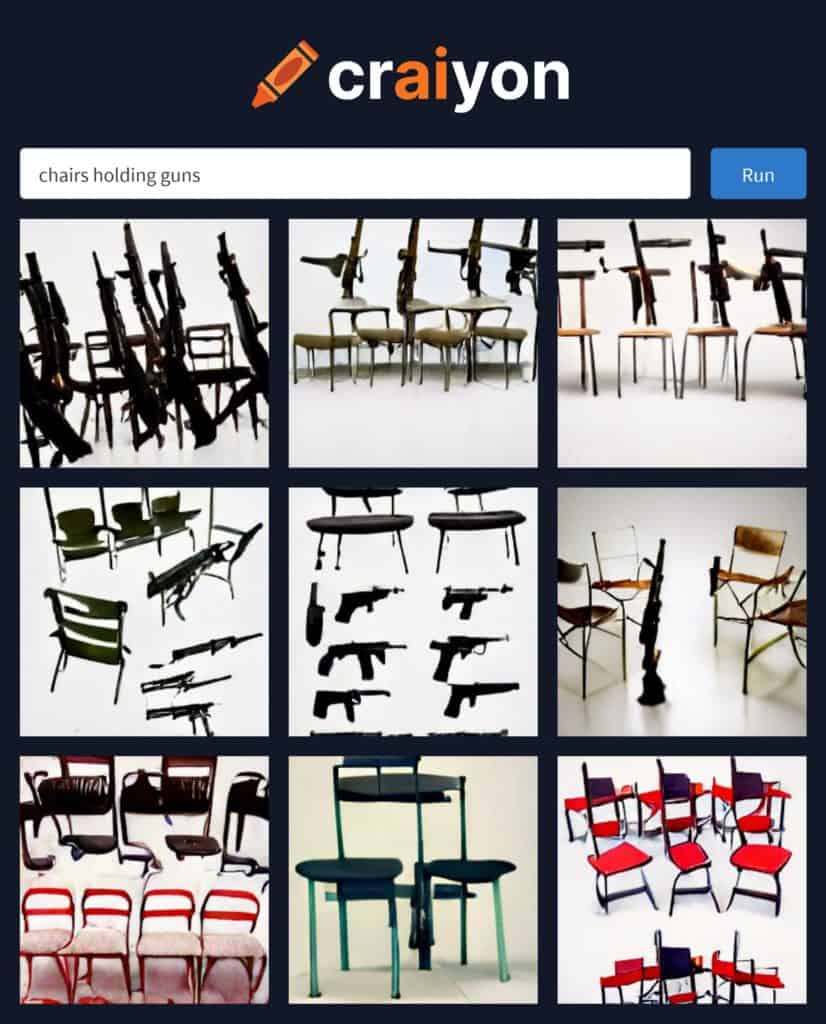 ai generated image of guns sitting in chairs