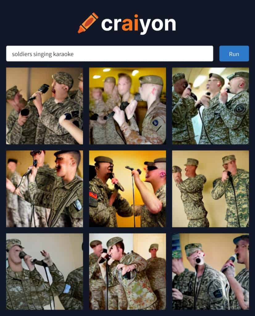 AI generated image of soldiers singing karaoke