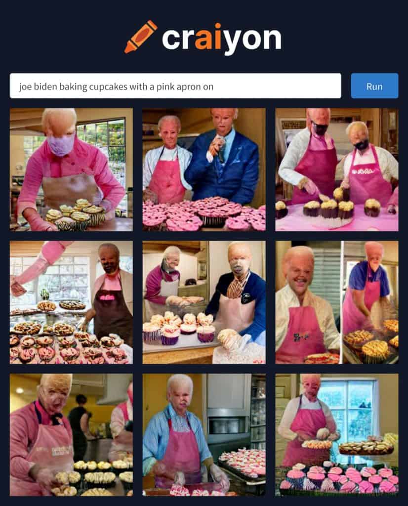 ai generated image of joe biden baking cupcakes