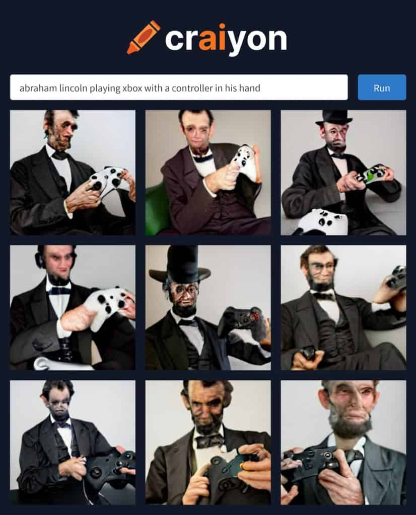 ai generated image of abraham lincoln playing xbox