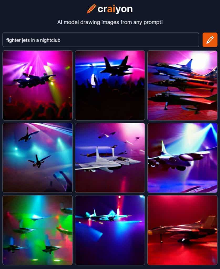 ai generated image of fighter jets in a nightclub