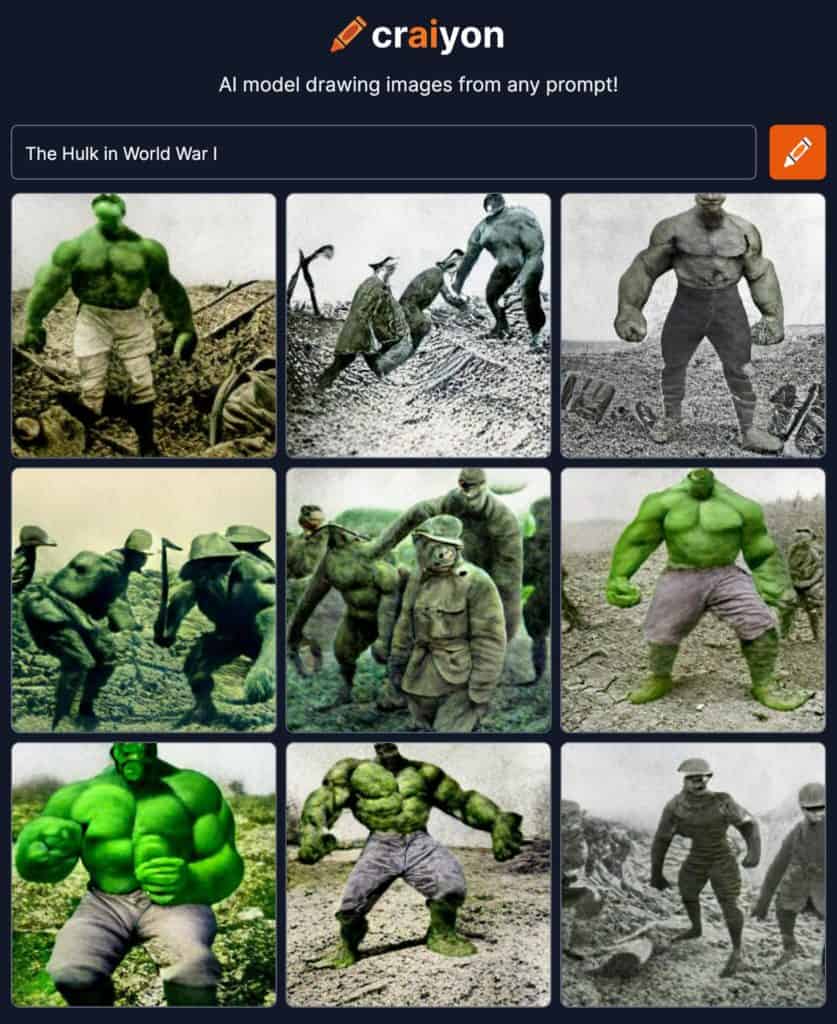 ai generated image of the hulk in world war I