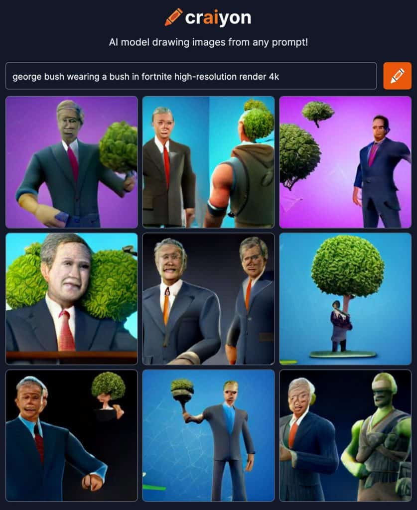 ai generated image of george bush wearing a bush