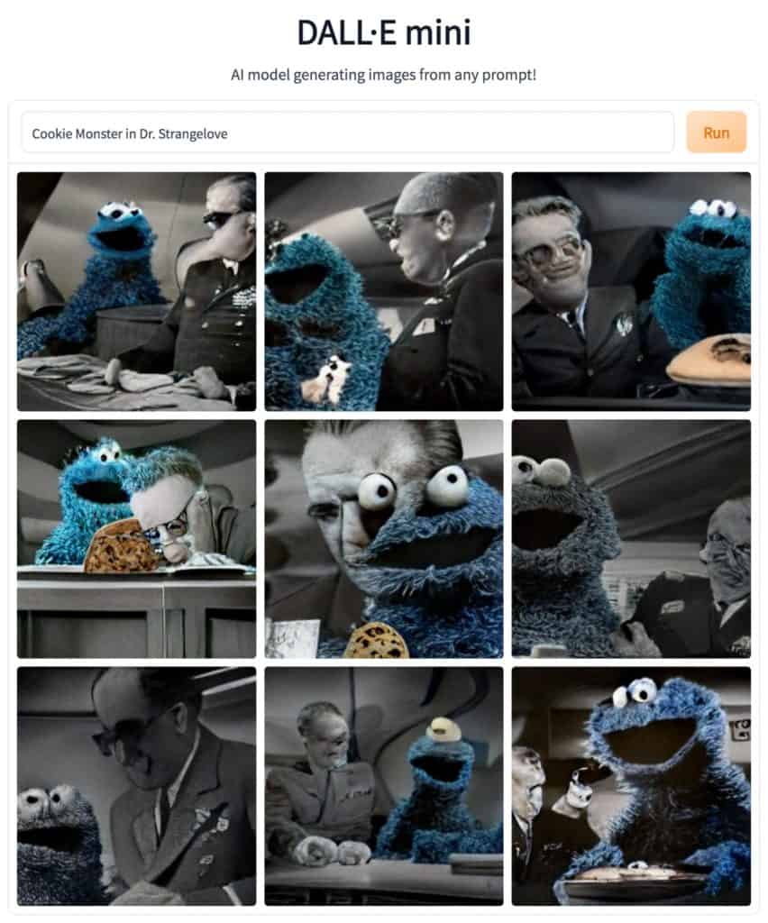 ai generated image of cookie monster in Dr. strangelove