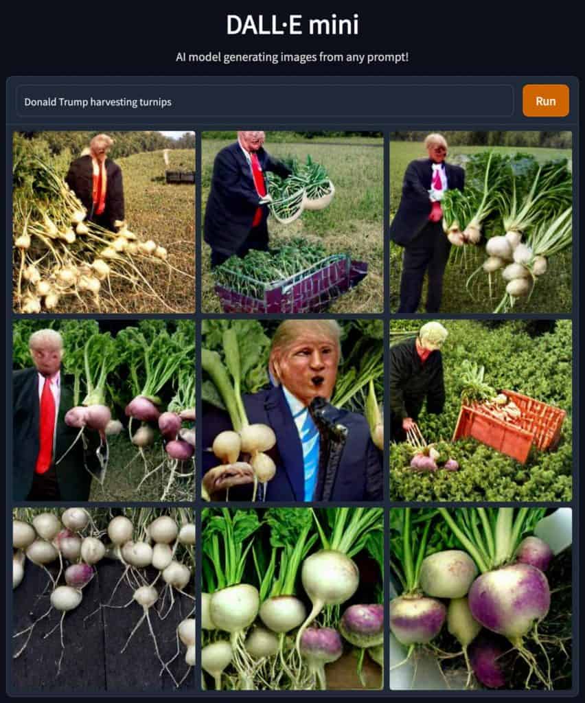 ai generated image of donald trump harvesting turnips