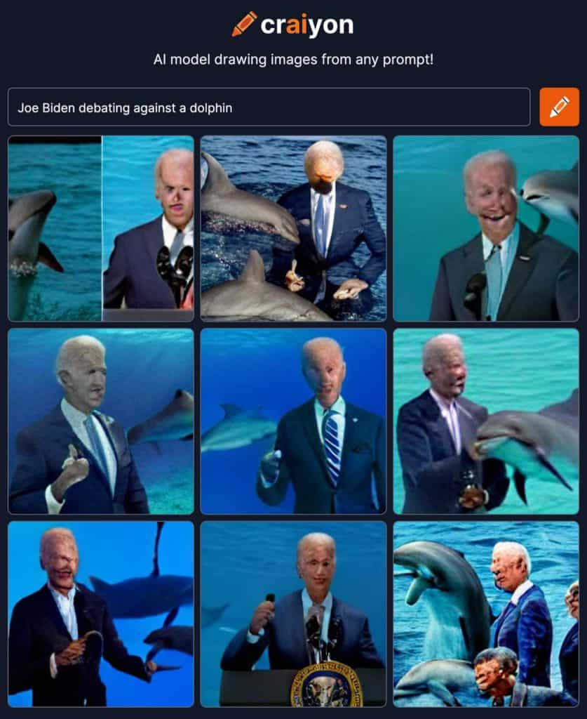 ai generated image of joe biden debating against a dolphin