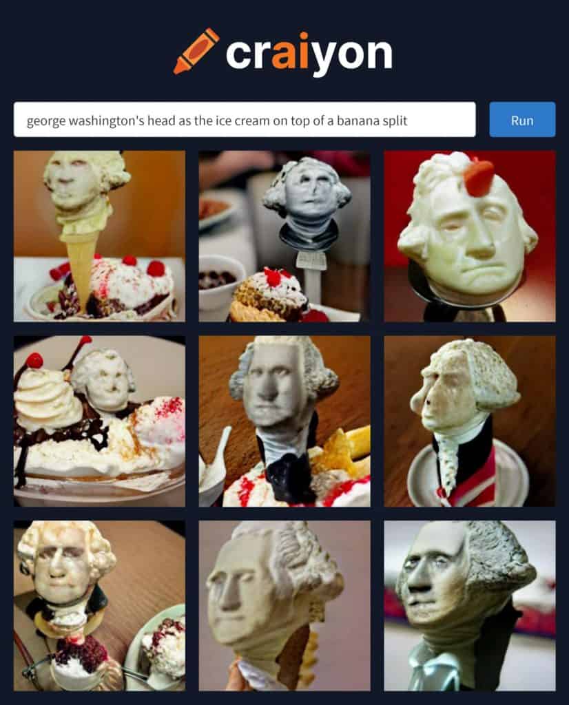 George Washington's head as the ice cream on top of a banana split