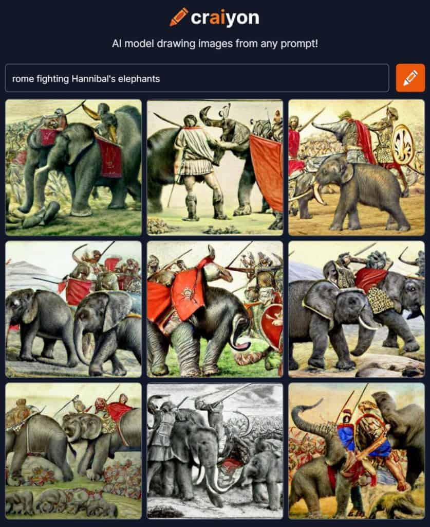 ai generated image of rome fighting hannibal's elephants
