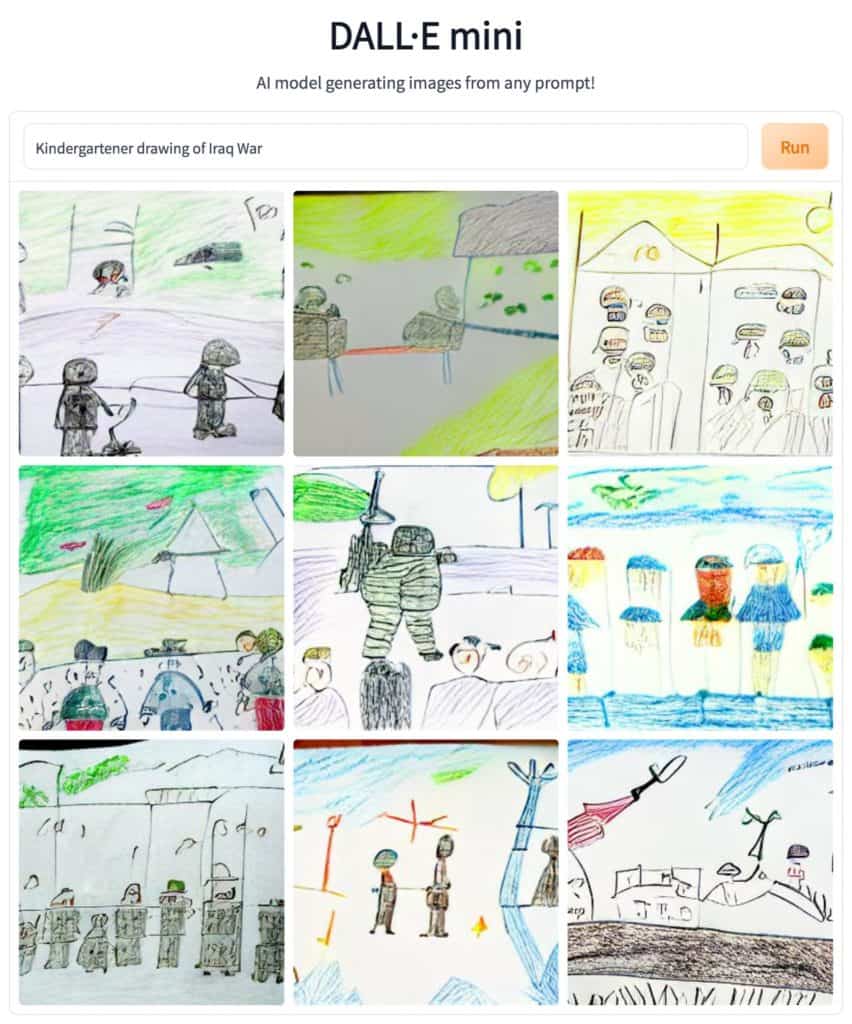ai generated image of a kindergartner drawing of the iraq war