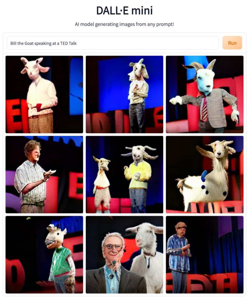 ai generated image of bill the goat giving a ted talk