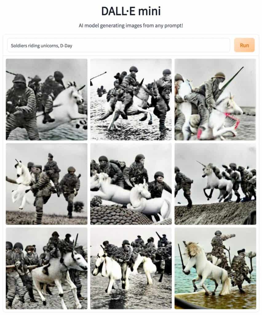 ai generated image of soldiers riding unicorns on d-day