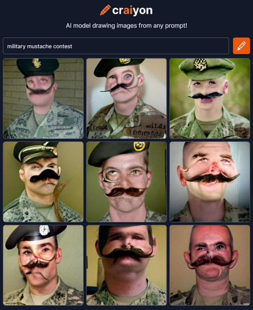ai generated image of a military mustache contest