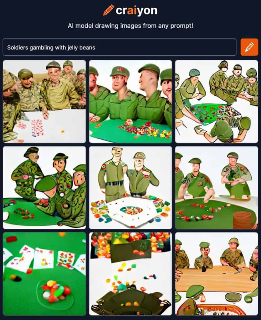 ai generated image of soldiers gambling with jelly beans