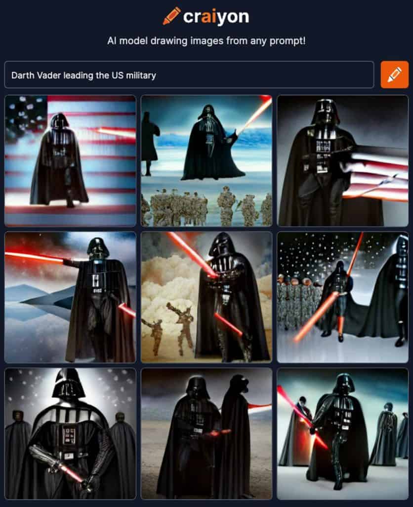 ai generated image of darth vader leading the U.S. military