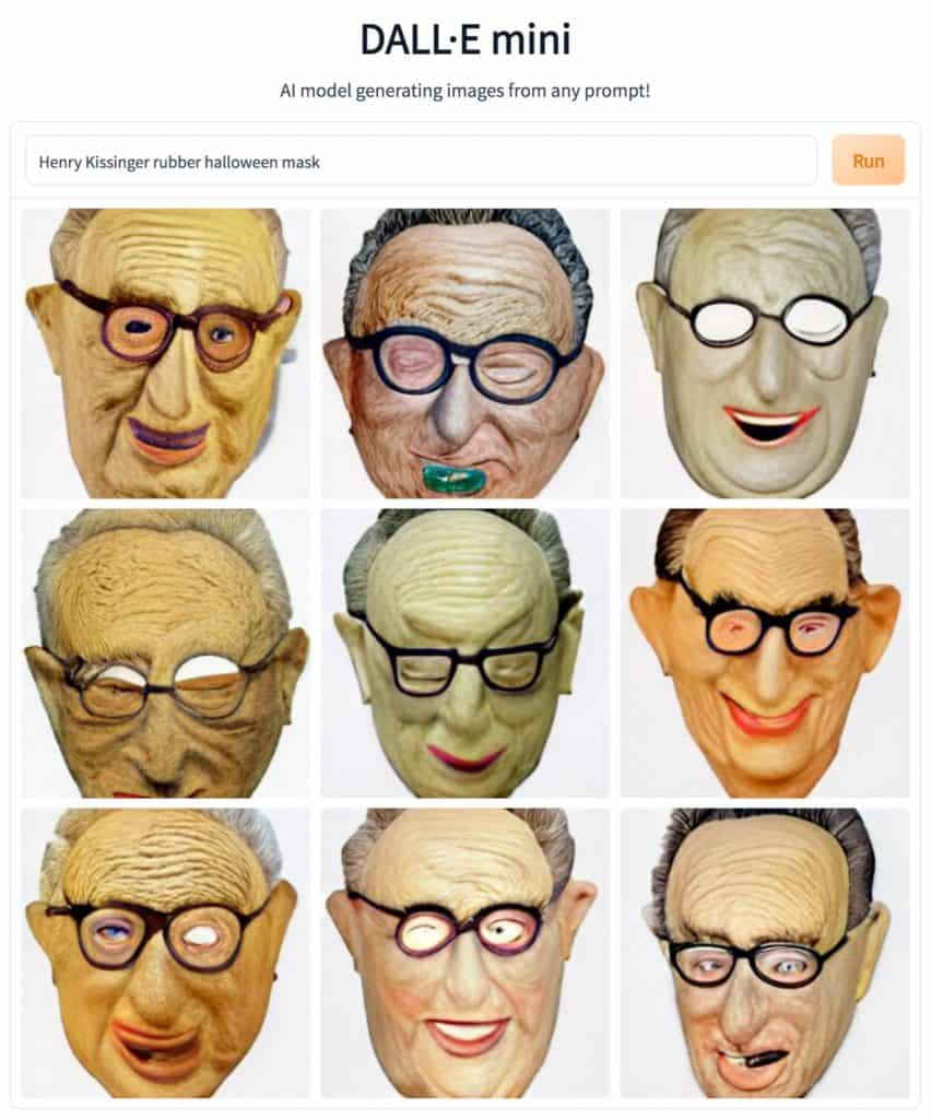 ai generated image of henry kissinger rubber halloween mask