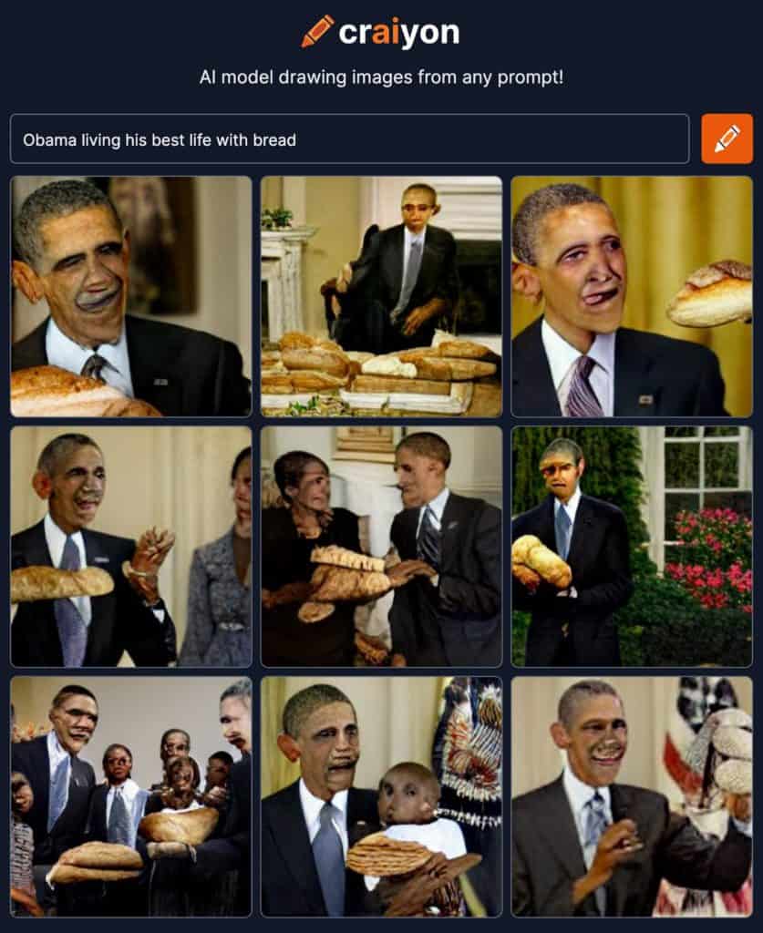 ai generated image of barrack obama living his best life with bread
