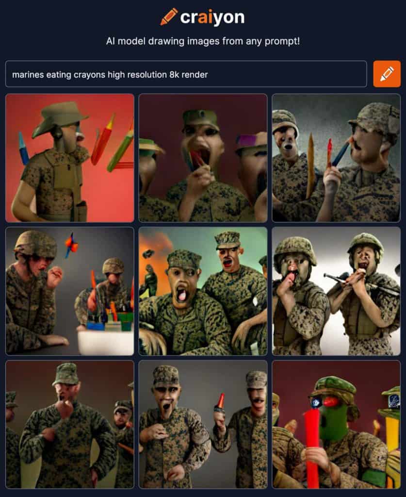 ai generated image of marines eating crayons
