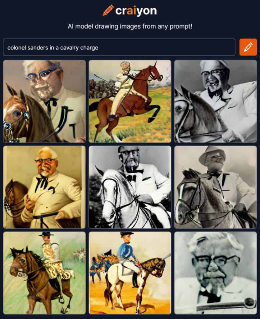 ai generated image of colonel sanders leading a cavalry charge