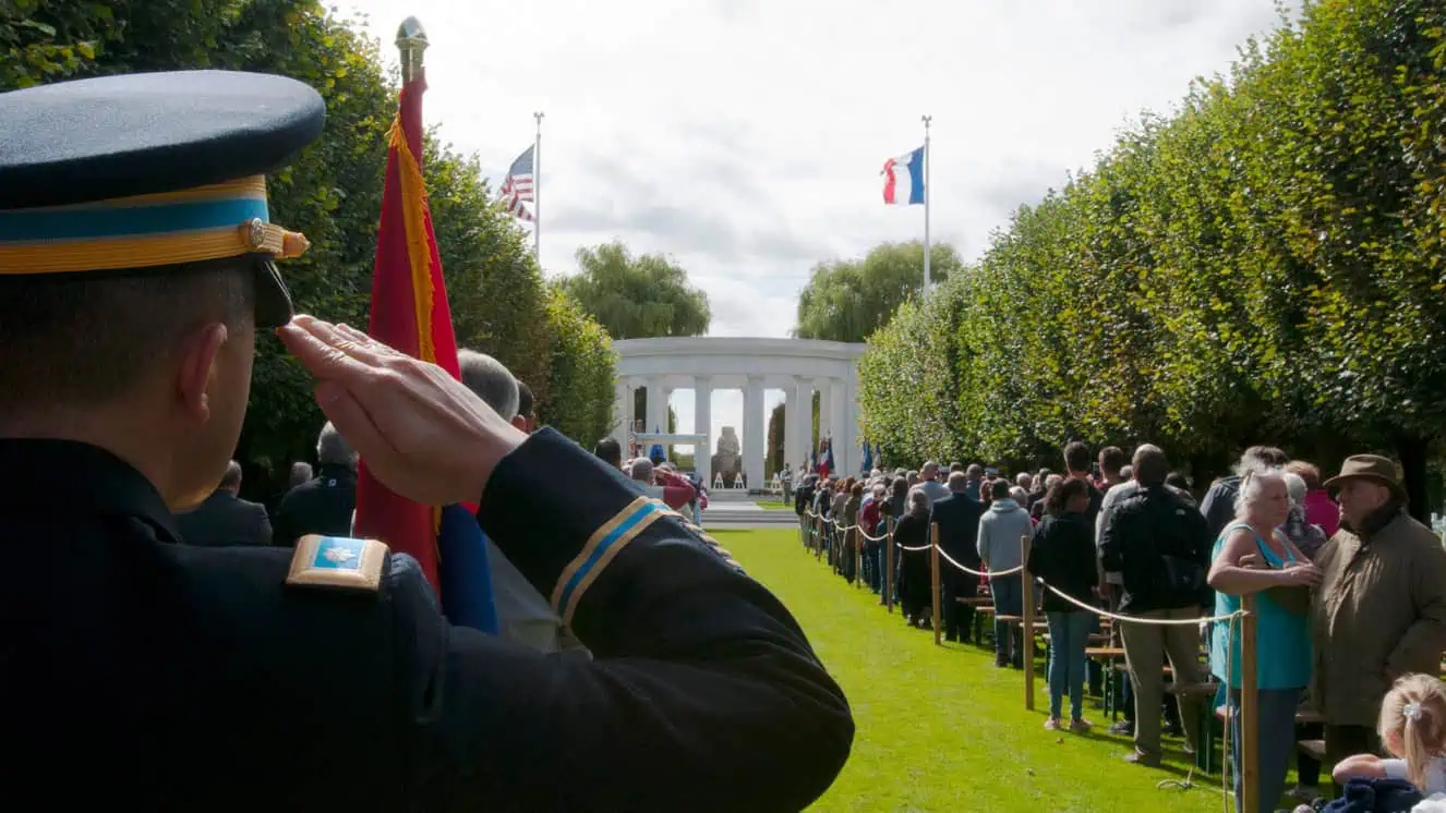 Service members and civilians of the U.S. and France pay tribute to WWI era U.S. service members during a WWI Centennial Commemoration in Thaiucourt, France, Sep. 22.