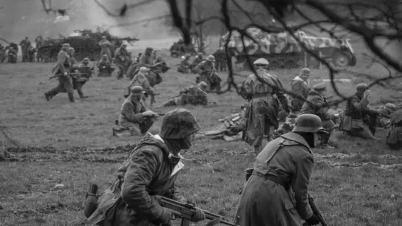 Reenactors from across Europe and the United States participate in Battle of the Bulge 75 reenactment, Manhay Belgium, Dec. 14, 2019.