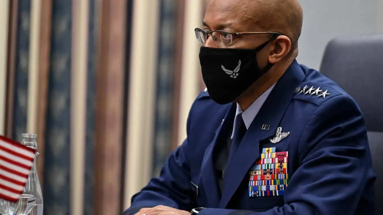 Future Chairman of the Joint Chiefs of Staff, Gen. Charles Q. Brown, Jr., meets Air Chief Marshal Michael Wigston, chief of the air staff for the United Kingdom Royal Air Force.