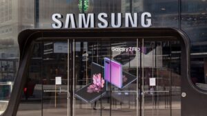 The Samsung military discount can be used at Samsung stores like this one in Toronto Canada. Featured is the storefront of the electronics retail giant.