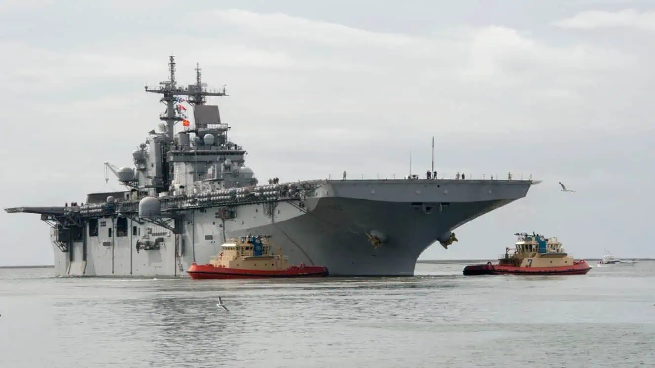 Amphibious assault ship USS Boxer (LHD 4) departs Naval Base San Diego to begin Composite Training Unit Exercise.