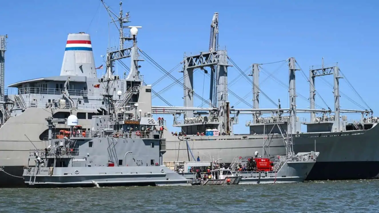 The National Defense Reserve Fleet is utilized during the Robert E. Rumens Marine Firefighting Symposium at Joint Base Langley-Eustis, Virginia.