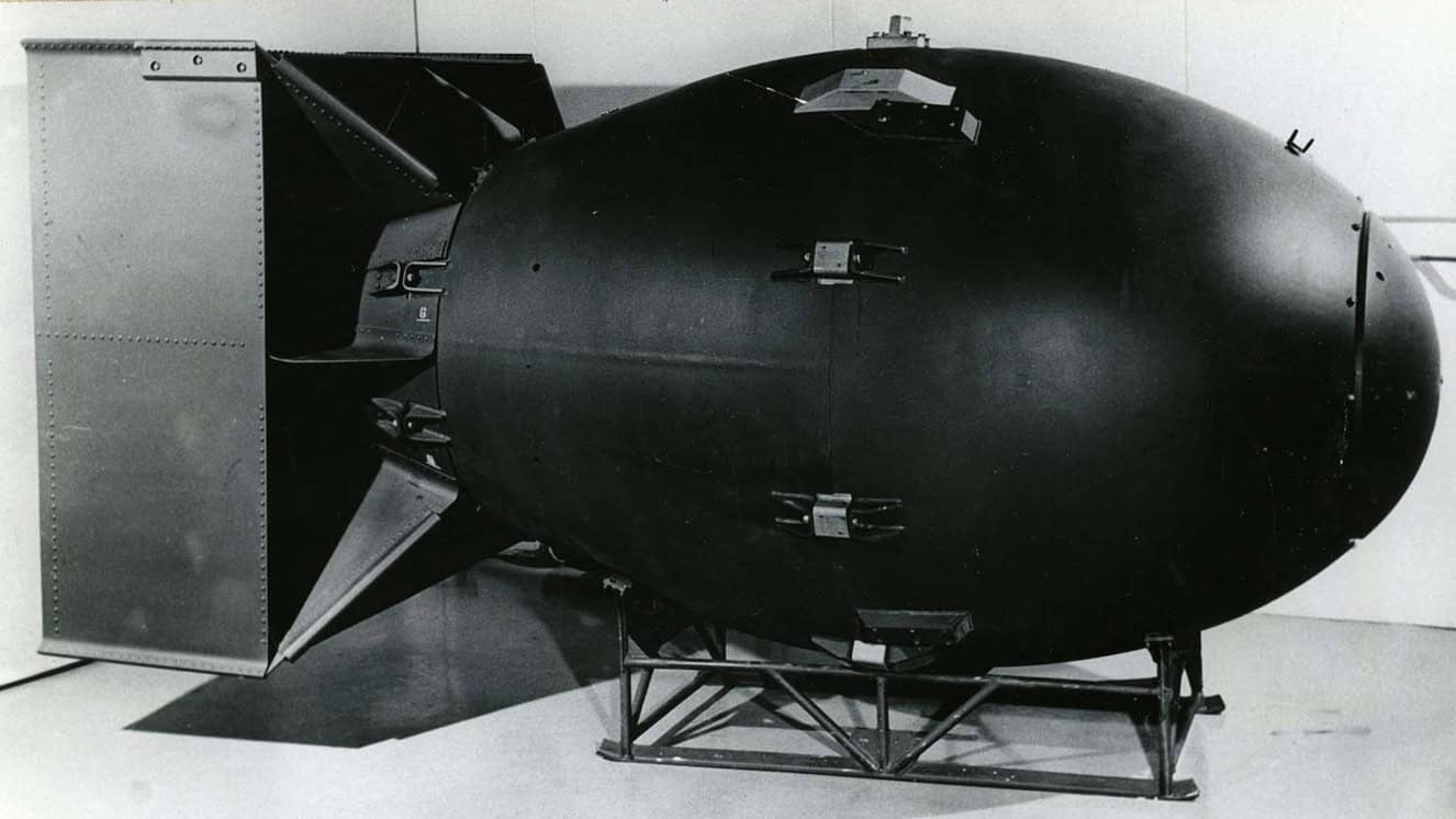 Nuclear weapon of the "Fat Man" type, the kind detonated over Nagasaki, Japan. Oppenheimer is considered the father of the atomic bomb.