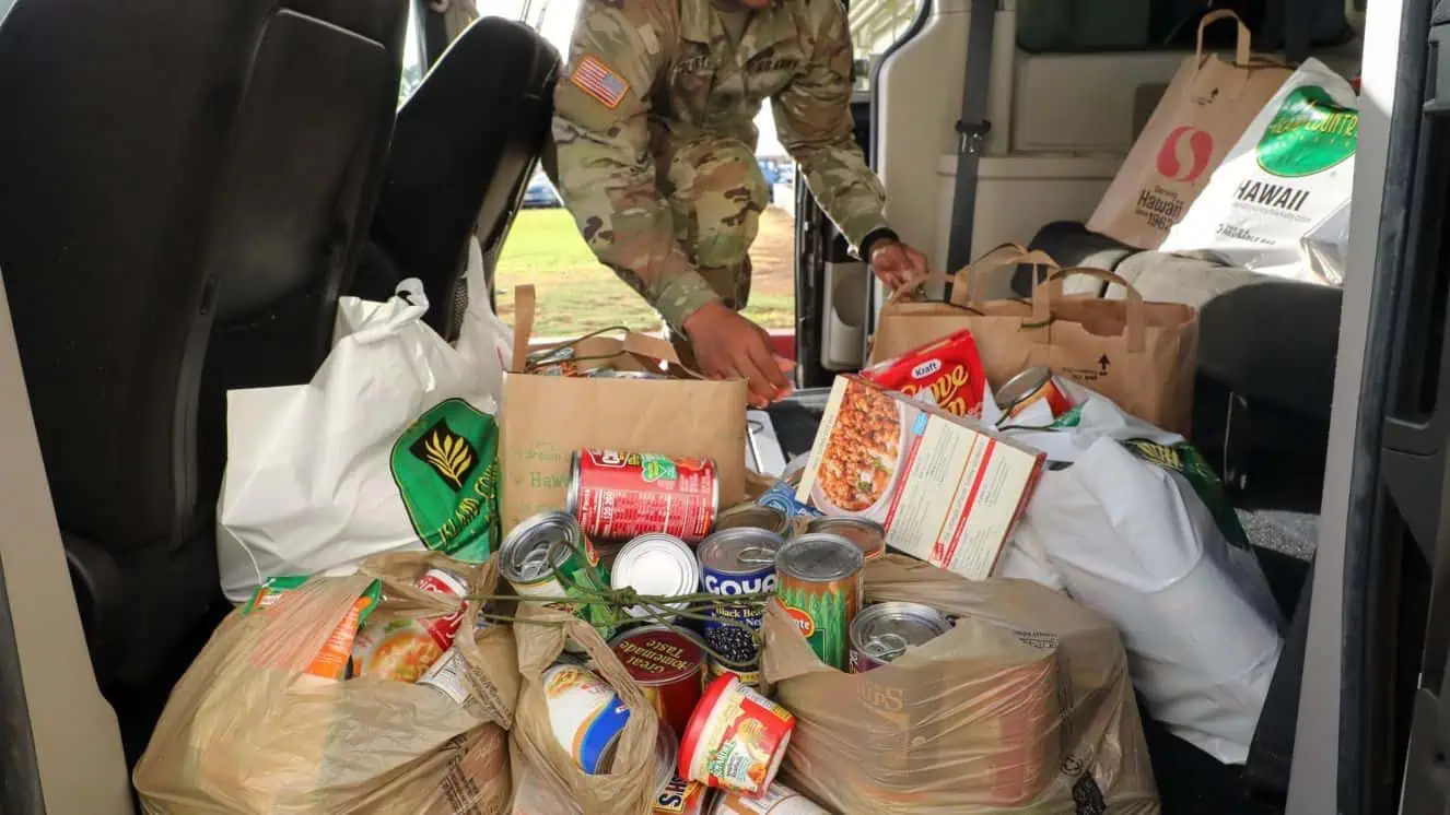 Master Sgt. Tronh Colley, 524th CSSB Command Sergeant Major helps unload some of the 1,020 items donated January 29 at Barbers Point Naval Air Station, Hawaii, to help Coast Guard families in need after the government shut down. The Pay Our Troops Act has been introduced to avoid cutting military pay if the government shuts down on September 30, 2023.