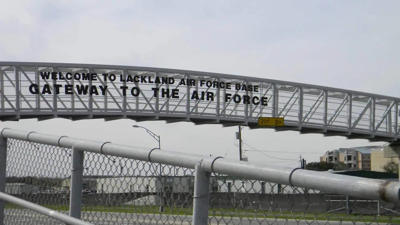 The entry way of Lackland Air Force Base where Travis King, the US Soldier in North Korea, just returned.