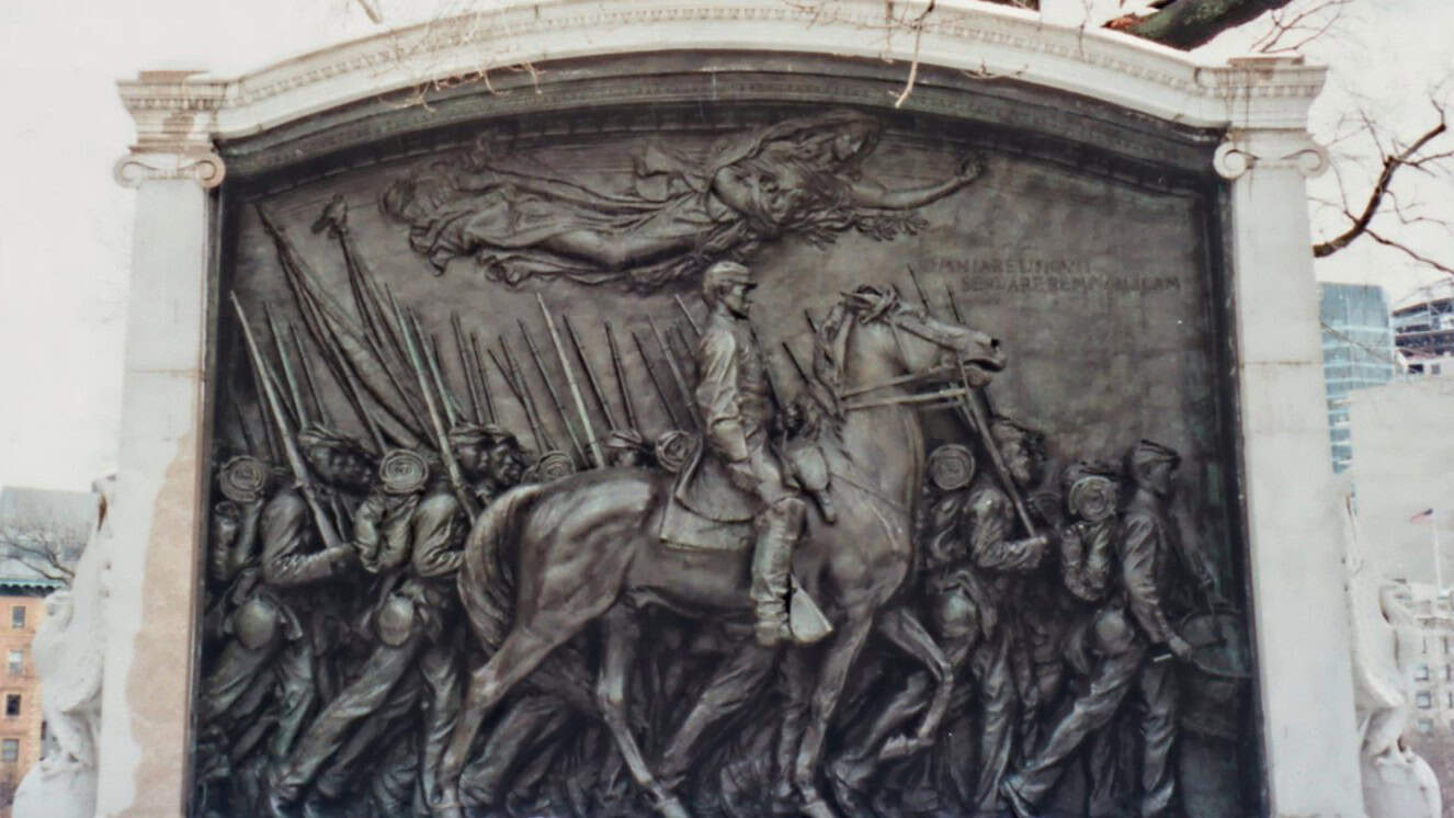 The monument honoring the legacy of the 54th massachusetts infantry regiment.