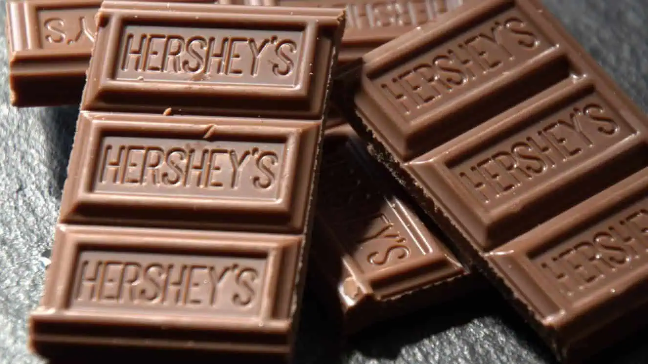 Chocolate bars sitting on a counter.