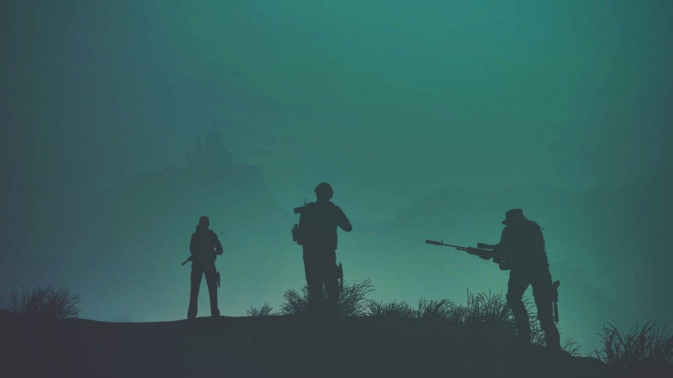 Soldier walking in the fog telling military ghost stories.