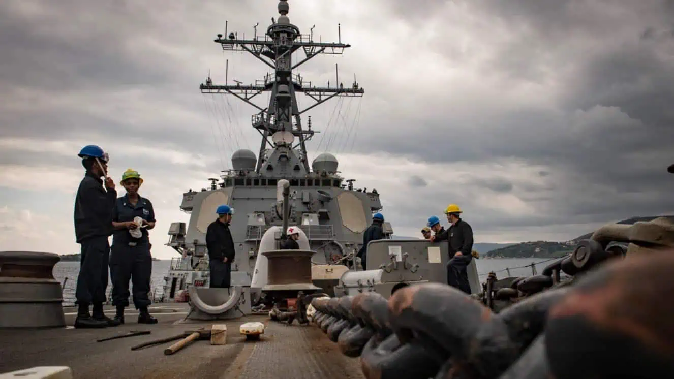 The Arleigh Burke-class guided-missile destroyer USS Carney (DDG 64) transits the Mediterranean Sea Nov. 12, 2018. Carney, forward-deployed to Rota, Spain, is on its fifth patrol in the U.S. 6th Fleet area of operations in support of regional allies and partners as well as U.S. national security interests in Europe and Africa.