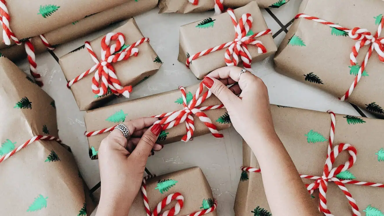 Wrapping last minute christmas gifts.