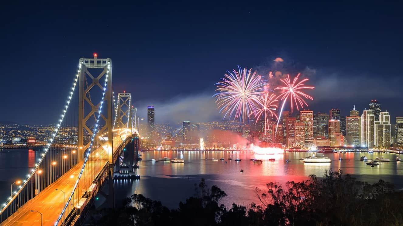 New Year's activities and fireworks happening in San Francisco.