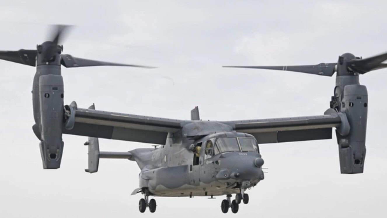 CV-22 aircraft in the air after Osprey aircraft crashes in Japan.
