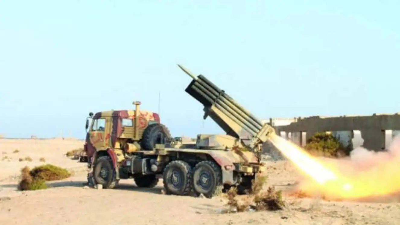 Houthis rebel tank firing a missile.