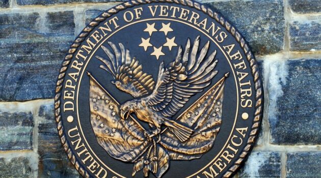 A seal displayed on the front of the Veterans Affairs Department building where the transgender veterans lawsuit is occuring.