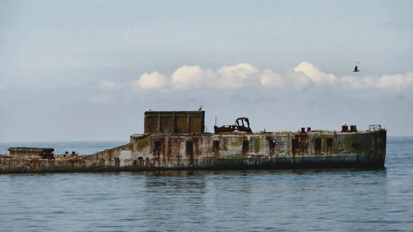 Grounded old ships used as breakwater at Kiptopeke State park.